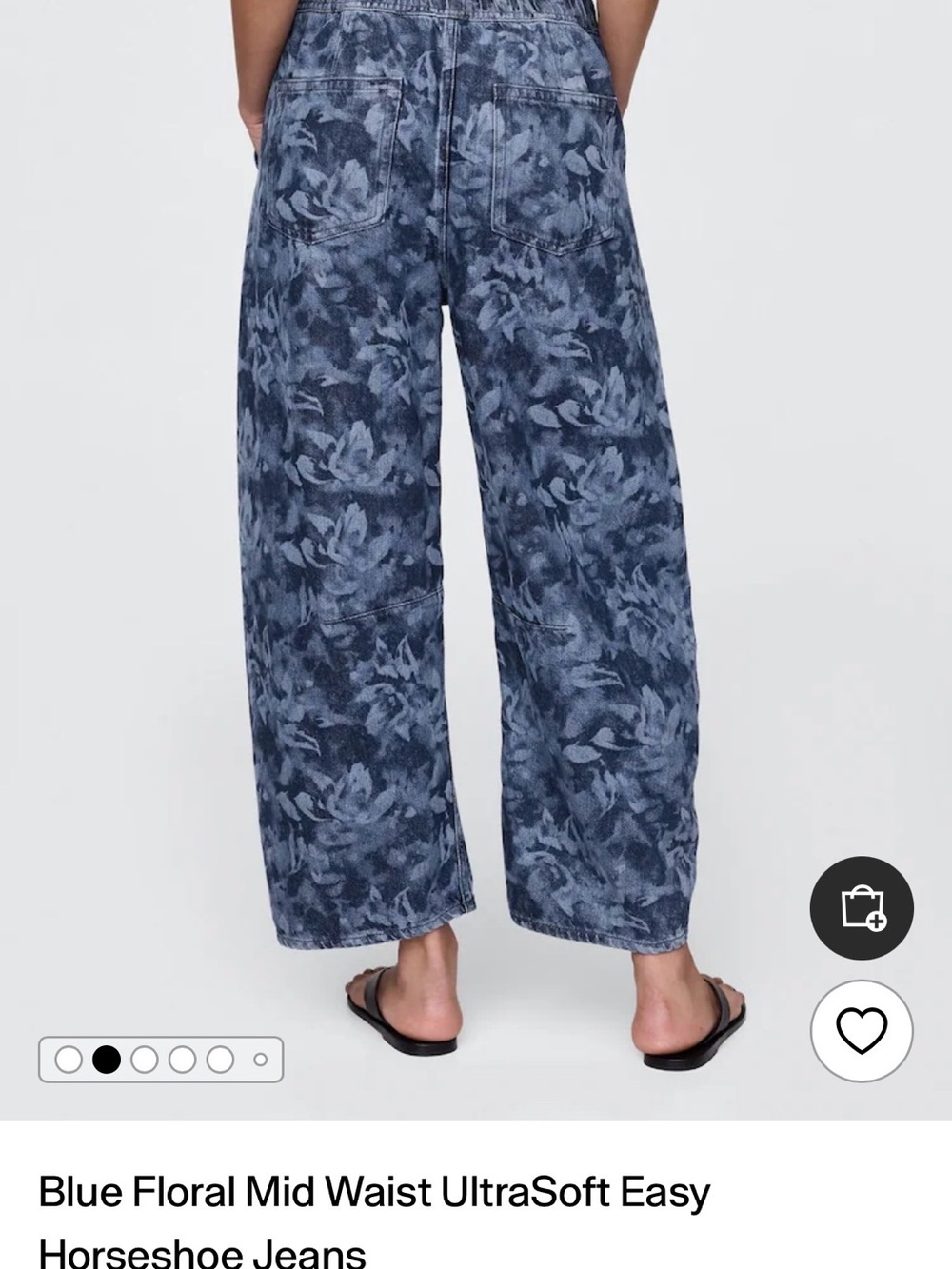 Blue Floral Mid Waist UltraSoft Easy Horseshoe Jeans - Women